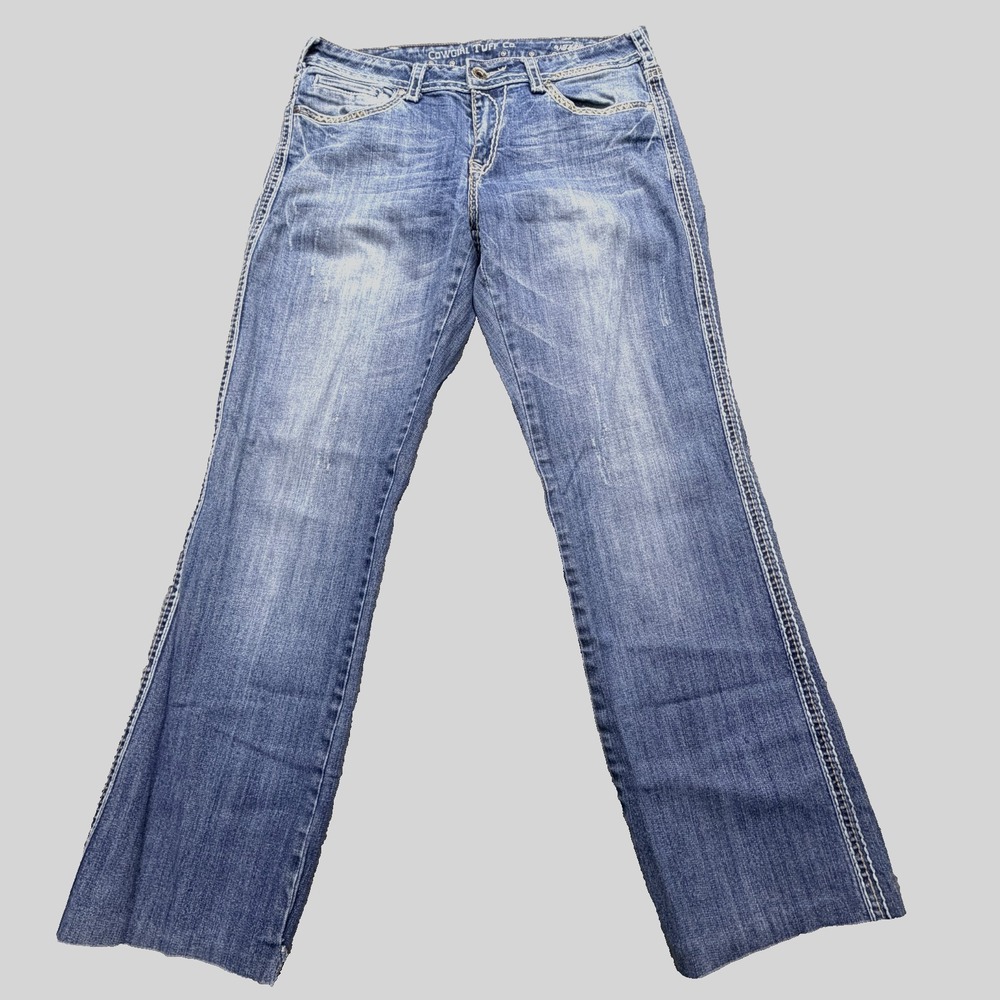 Cowgirl Tuff Jeans Womens Sz 32x35 (34x31) Victory White Stitch & Studded Cross - Picture 3 of 10